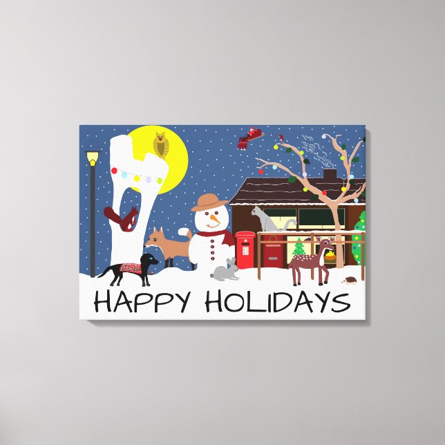 Snowmans Party Happy Holidays Canvas Print Leinwanddruck (Vorderseite)