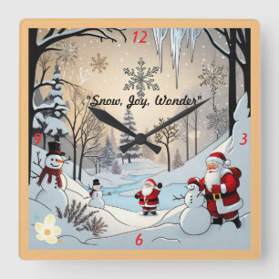 "Snowmans Winter Zuhause" Quadratische Wanduhr