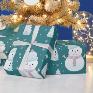 Snowmen Bäume Schneeflocken Moderne Weihnachten Geschenkpapier
