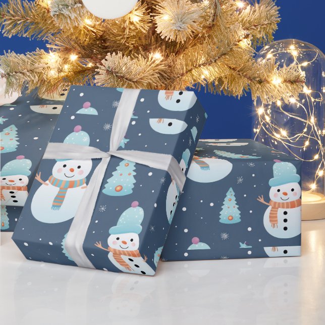 Snowmen Bäume Schneeflocken Moderne Weihnachten Geschenkpapier (Feiertage)