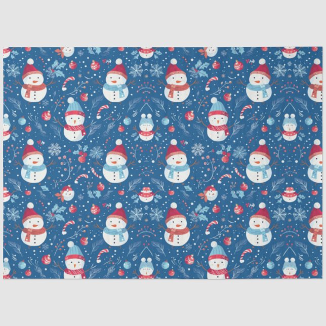 Snowmen Berries Candy Canes Weihnachten Seidenpapier (Vorderseite)
