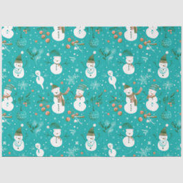 Snowmen Berries Snowflakes Grüne Weihnachten Seidenpapier