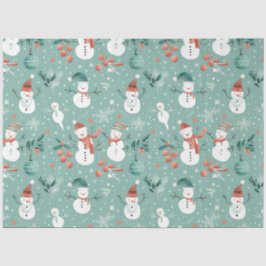 Snowmen Berries Snowflakes Grüne Weihnachten Seidenpapier