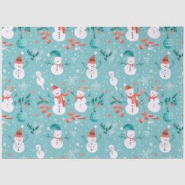 Snowmen Berries Snowflakes Grüne Weihnachten Seidenpapier