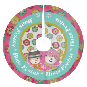 Snowmen Boas Festas Holiday Tree Skirt Polyester Weihnachtsbaumdecke