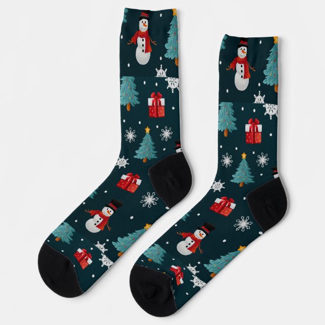Snowmen Christmas Trees Unisex Crew Sock Socken (Linkes Detail)