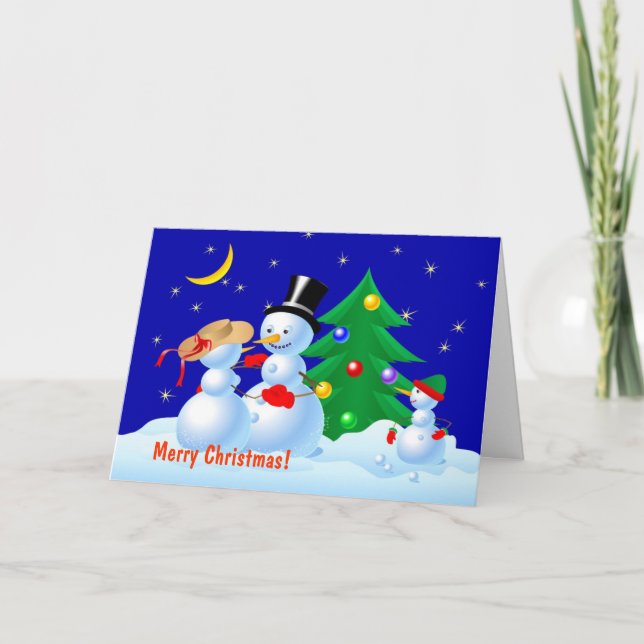Snowmen Dancing Feiertagskarte (Vorderseite)