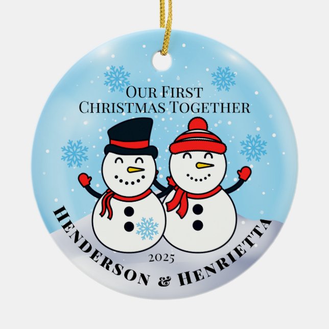 Snowmen - Erste Weihnachten Keramik Ornament (Vorne)