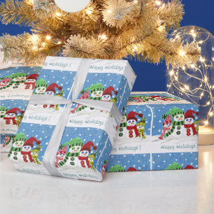 Snowmen Familie Happy Holidays Packpapier
