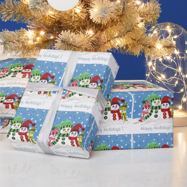 Snowmen Familie Happy Holidays Packpapier (Feiertage)