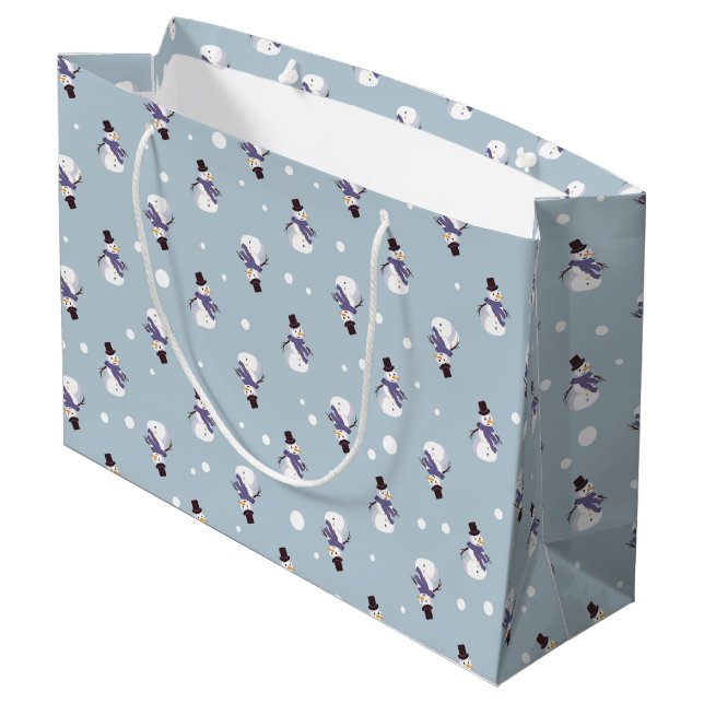 Snowmen Große Geschenktasche Geschenktüte (Rückseite Schrägansicht)