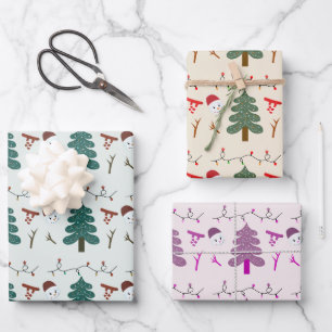 Snowmen Holiday Lichter Weihnachtsbaumen Weihnacht Geschenkpapier Set