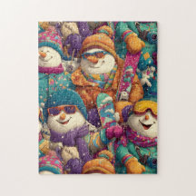 Snowmen In Designer Ski Gear On The Slopes