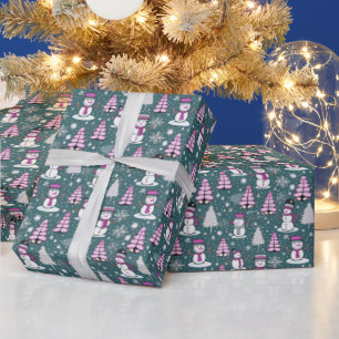 Snowmen Moderne Weihnachtsbaumen Grüne Weihnachten Geschenkpapier
