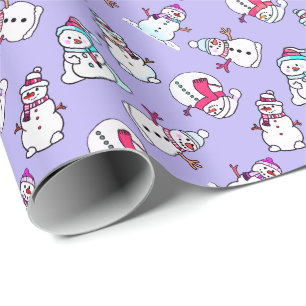 Snowmen Pattern   Niedlich Girly Lilac Geschenkpapier