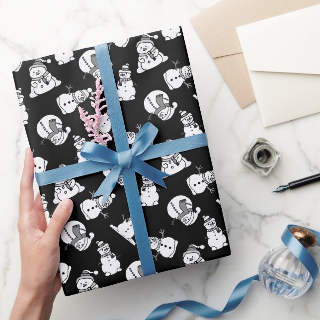 Snowmen Pattern | Weihnachtsschwarz und weiß Geschenkpapier (Schenken)