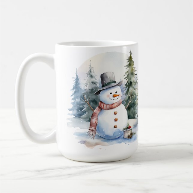 Snowmen Pine Wood Winterweihnachtsfest Tasse (Links)