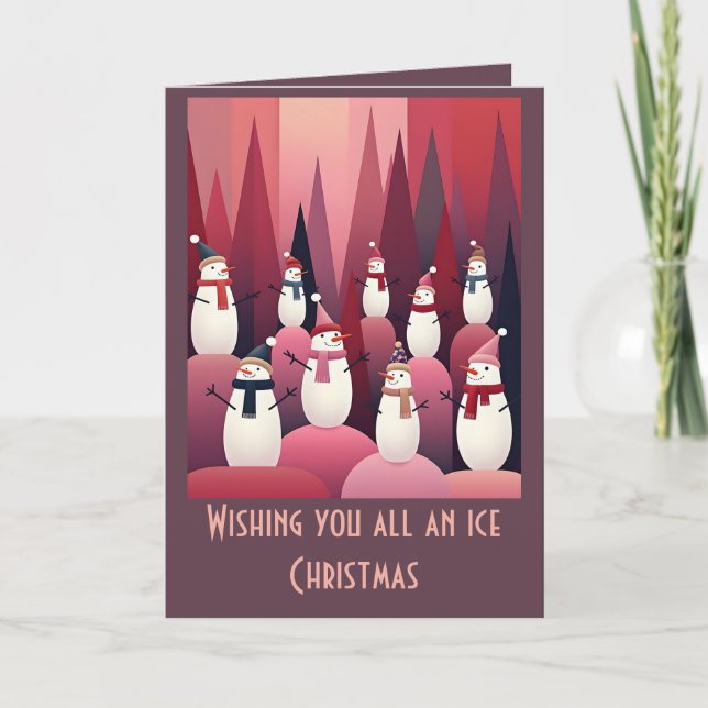 Snowmen Pink Theme Design Kitschy Christmas Karte (Vorderseite)