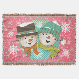 Snowmen Pink und Blue Holiday Throw Decke