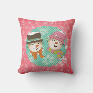 Snowmen rose et bleu Coussin de vacances