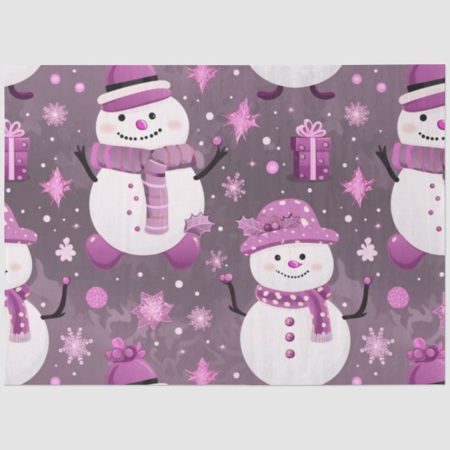 Snowmen Schneeflocken Geschenke Lila Graue Weihnac Seidenpapier (Vorderseite)