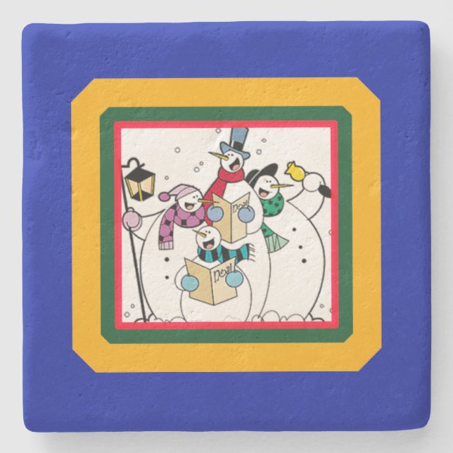 Snowmen Singing Christmas Carols Steinuntersetzer (Vorderseite)