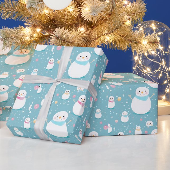 Snowmen Snowflakes Balloons Moderne Weihnachten Geschenkpapier (Feiertage)