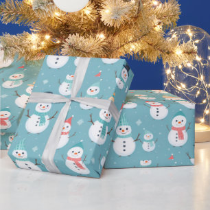 Snowmen Snowflakes Blue Modern Weihnachten Geschenkpapier