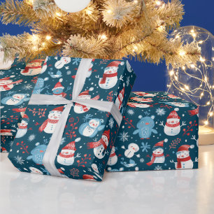 Snowmen Snowflakes Grüne Blaue Weihnachten Geschenkpapier