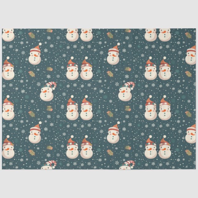 Snowmen Snowflakes Grüne Weihnachten Seidenpapier (Vorderseite)