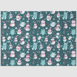 Snowmen Teddy Bears Snowflakes Grüne Weihnachten Seidenpapier