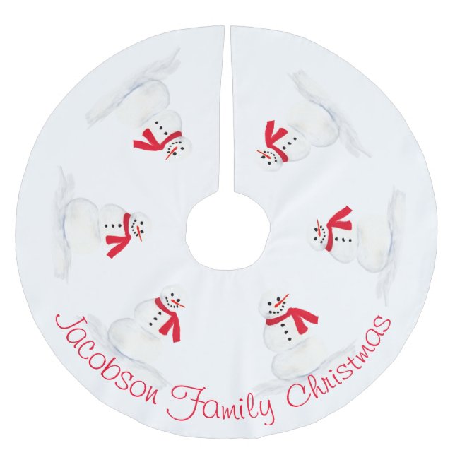 Snowmen Wasserfarbe Festlich & Spaß Weihnachten Polyester Weihnachtsbaumdecke (Vorderseite)
