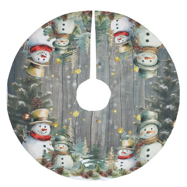 Snowmen Weihnachtsbaum-Rock: Embrace den Urlaub Polyester Weihnachtsbaumdecke (Vorderseite)