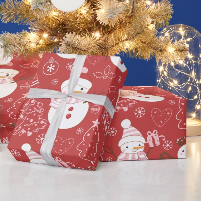 Snowmen Weihnachtsbaumen Herz Geschenke Rote Weihn Geschenkpapier (Feiertage)