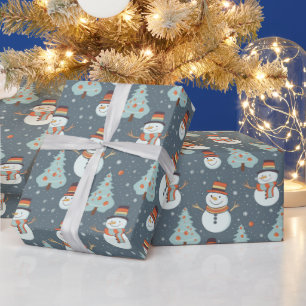 Snowmen Weihnachtsbaumen Schneeflocken Grüne Weihn Geschenkpapier