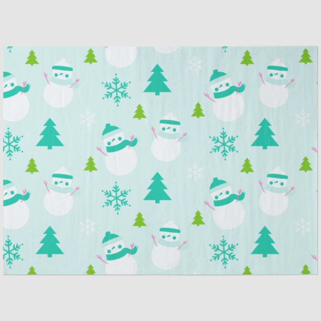 Snowmen Weihnachtsbaumen Schneeflocken Grüne Weihn Seidenpapier (Vorderseite)