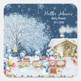 Snowmen Weihnachtsdusche Quadratischer Aufkleber