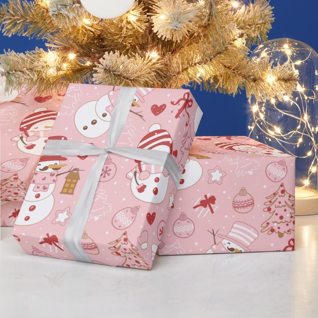 Snowmen Weihnachtsschmuck Geschenke Rosa Weihnacht Geschenkpapier (Feiertage)