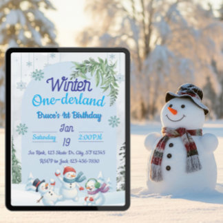 Snowmen Winter Einerland 1. Geburtstag Einladung