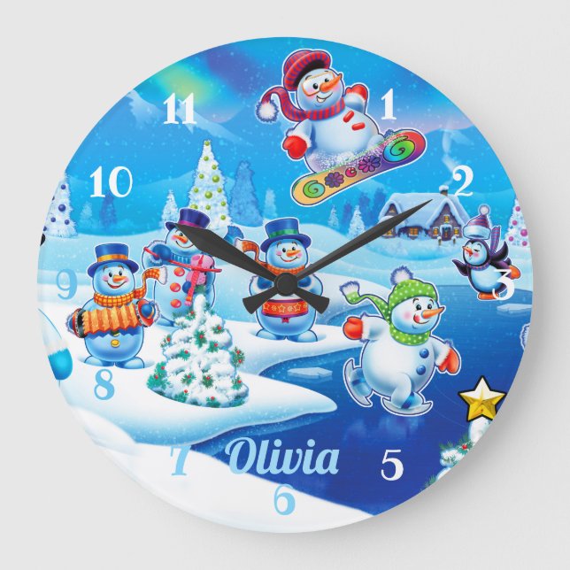 Snowmen Winter Wonderland. Grande horloge murale (Recto)