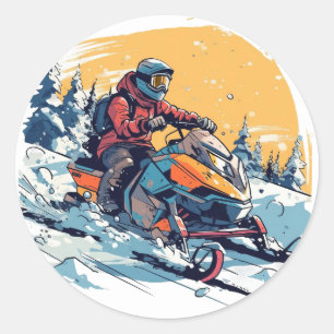 Snowmobile Thema mit Sunset Birthday Sticker