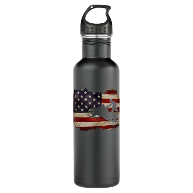 Snowmobile USA Flag Snow Sled Patriotic Edelstahlflasche (Vorderseite)
