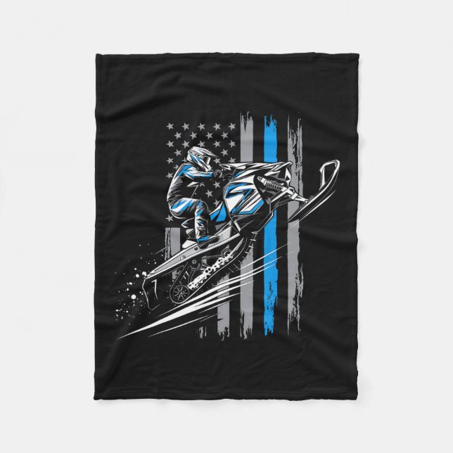Snowmobile USA Flaggen Wintersport Snowmobile Ridi Fleecedecke (Vorderseite)