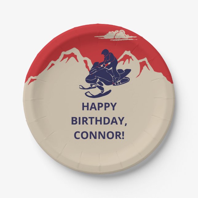 Snowmobile Winter Themenjungs Geburtstagsparty Pappteller (Vorderseite)