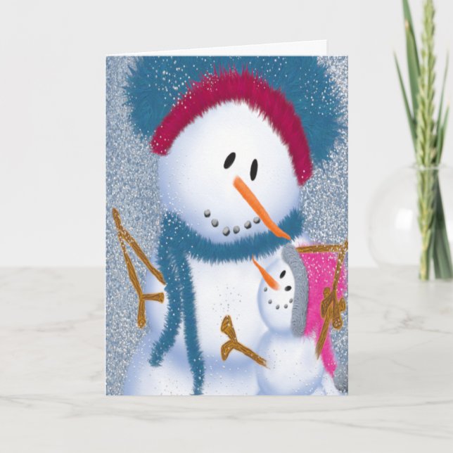 Snowmomma und Snowgirl Feiertagskarte (Vorderseite)