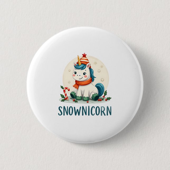 Snownicorn Cute Unicorn Snowman Christmas Girl T-S Button (Vorderseite)