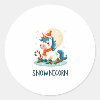 Snownicorn Cute Unicorn Snowman Christmas Girl T-S Runder Aufkleber