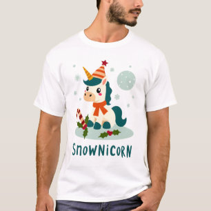Snownicorn Süßes Einhorn Schneemann Weihnachten Mä T-Shirt