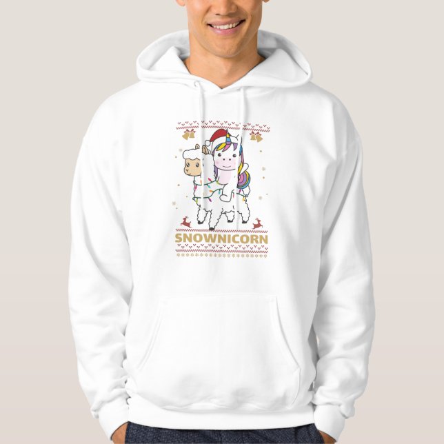 Snownicorn Unicorn Lama Weihnachts Wintertiere Hoodie (Vorderseite)