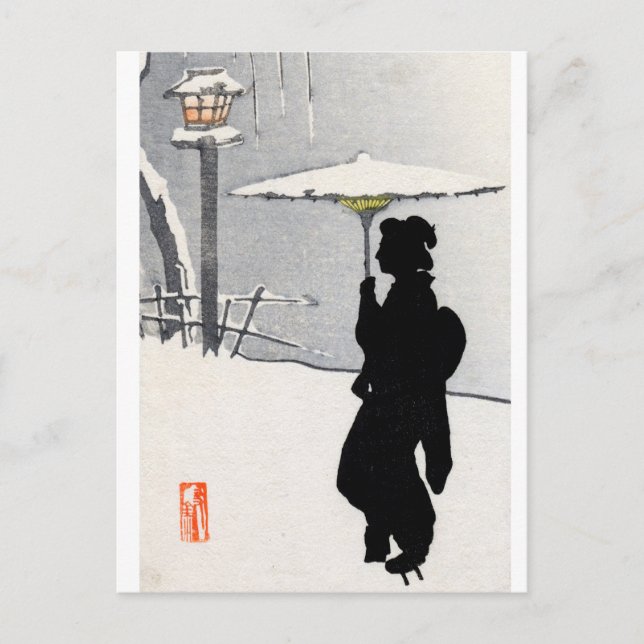 Snowscape und Japanisch Geisha Postkarte (Vorderseite)